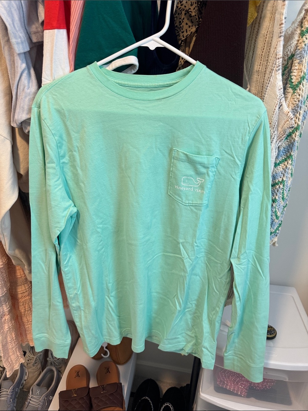 Vineyard Vines Mint Green Long Sleeve Pocket Tee